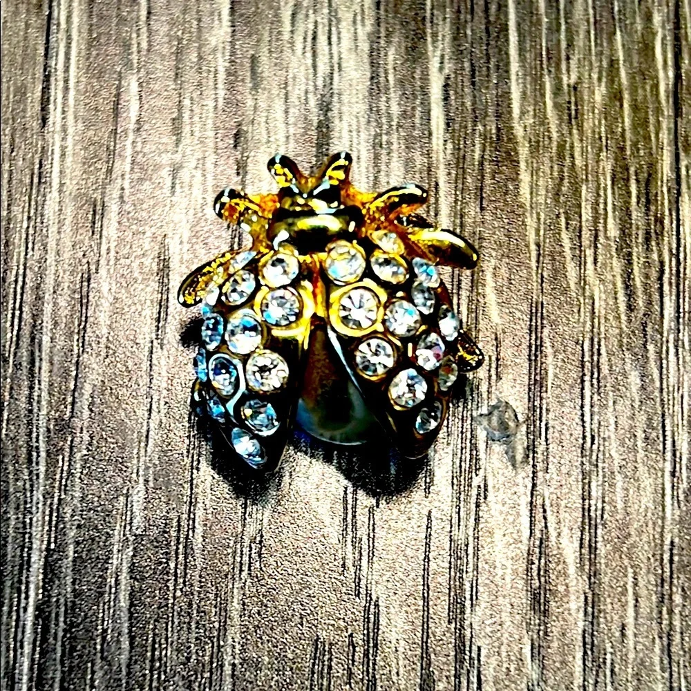Elegant Gold and Silver Crystal Lady Bug Brooch